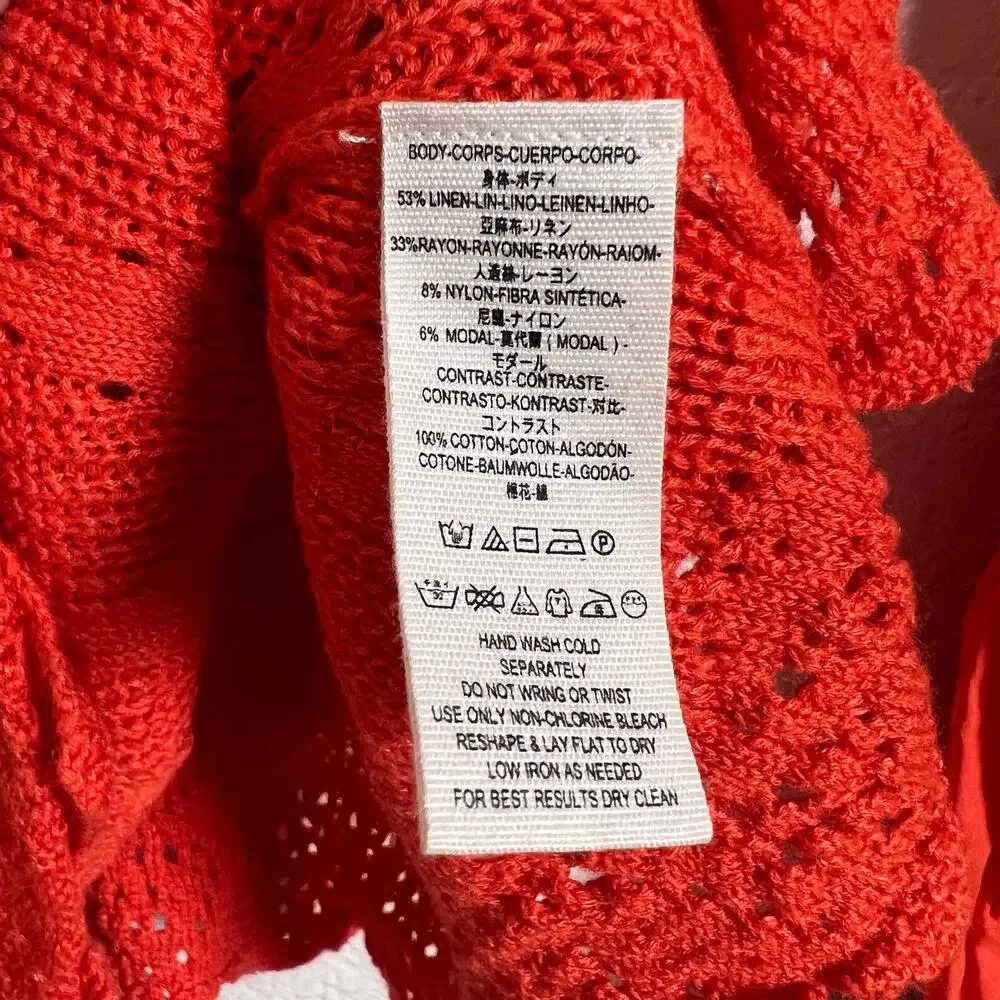 Free People Red Once Upon A Time Linen Crochet Bell Sleeve Top Size M
